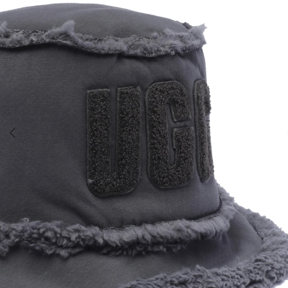 UGG dark grey , black writing UGG , bonded fleece sherpa bucket Unisex hat - Picture 5 of 7